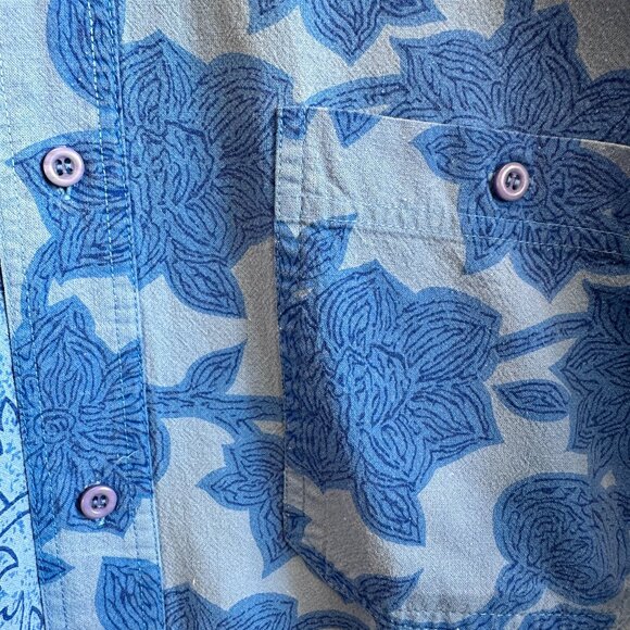 Vintage 90s Gitano Floral Shirt L Blue Cotton Button Front - Picture 5 of 8